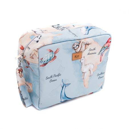 Kosmetická taška "Mapa zvířat" modrá XL