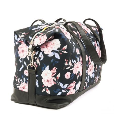 Porodní / cestovní taška "Růžová zahrada" v černé barvě 38x51cm