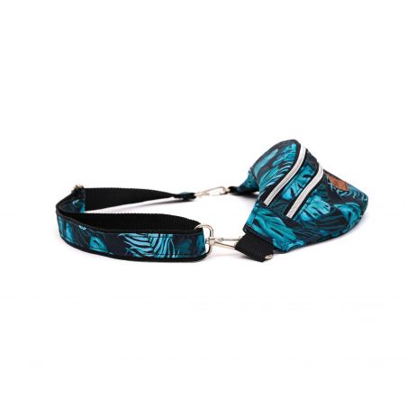 Hip sachet "Palm trees and leaves" blue and black / two pockets